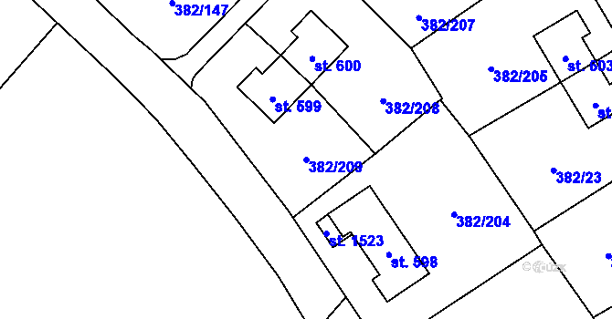 Parcela st. 382/209 v KÚ Muglinov, Katastrální mapa