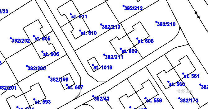 Parcela st. 382/211 v KÚ Muglinov, Katastrální mapa