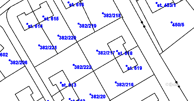 Parcela st. 382/217 v KÚ Muglinov, Katastrální mapa