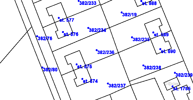 Parcela st. 382/236 v KÚ Muglinov, Katastrální mapa