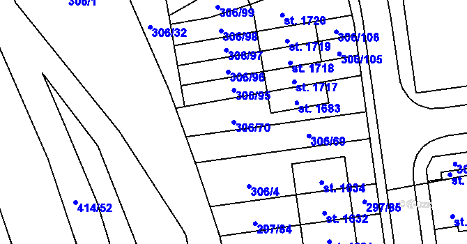 Parcela st. 306/70 v KÚ Muglinov, Katastrální mapa