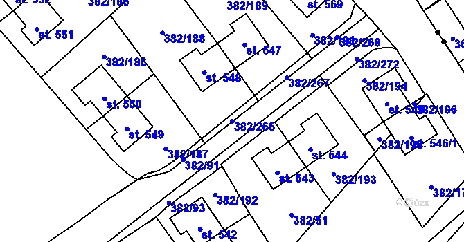Parcela st. 382/266 v KÚ Muglinov, Katastrální mapa