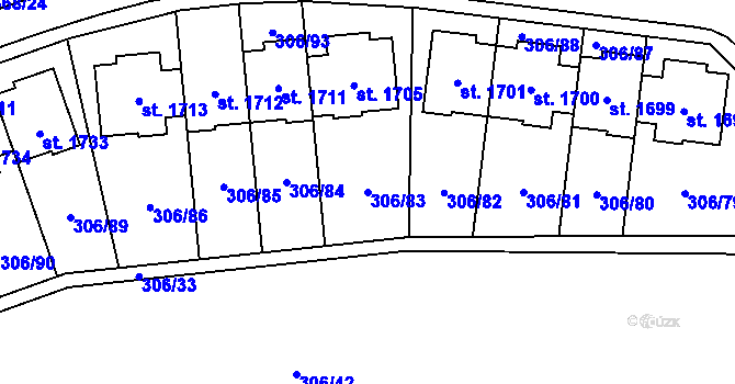 Parcela st. 306/83 v KÚ Muglinov, Katastrální mapa