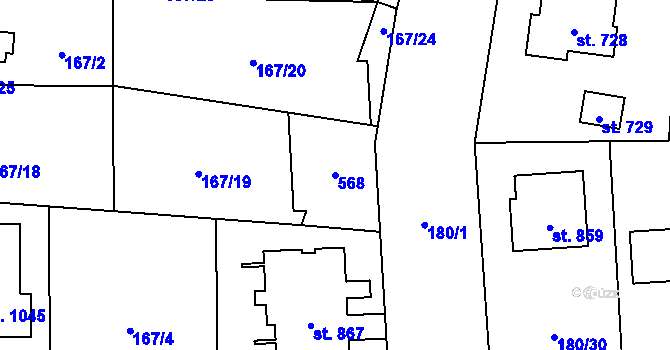 Parcela st. 568 v KÚ Muglinov, Katastrální mapa