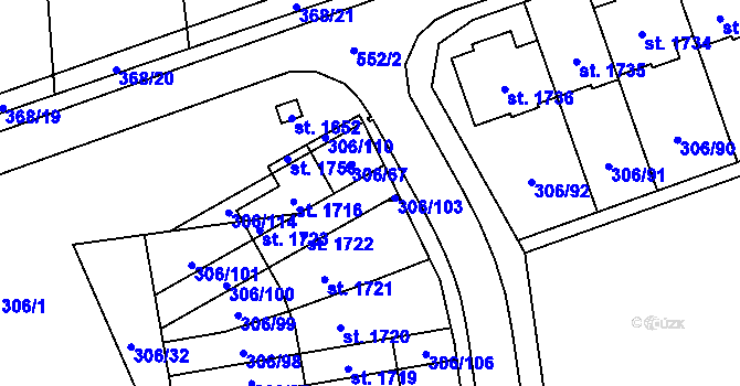 Parcela st. 306/102 v KÚ Muglinov, Katastrální mapa