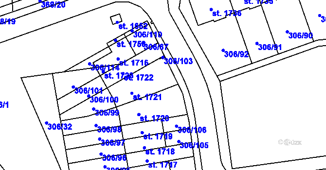 Parcela st. 306/108 v KÚ Muglinov, Katastrální mapa