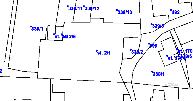 Parcela st. 2/1 v KÚ Muglinov, Katastrální mapa