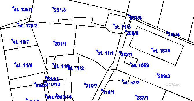 Parcela st. 11/1 v KÚ Muglinov, Katastrální mapa