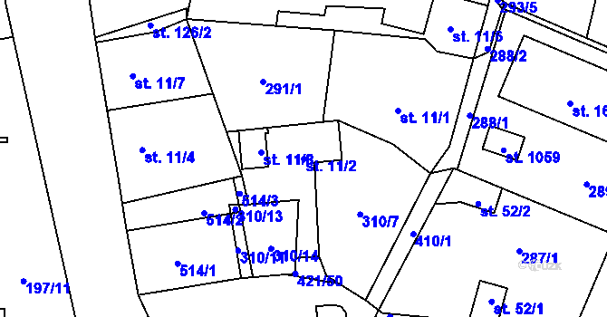 Parcela st. 11/2 v KÚ Muglinov, Katastrální mapa