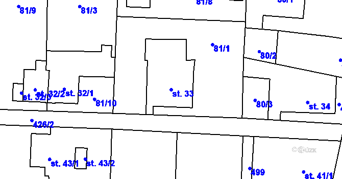 Parcela st. 33 v KÚ Muglinov, Katastrální mapa