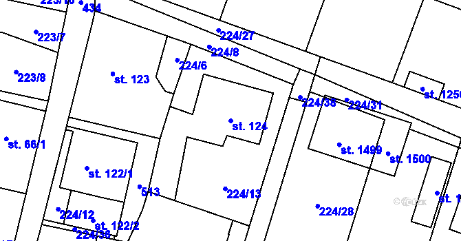 Parcela st. 124 v KÚ Muglinov, Katastrální mapa