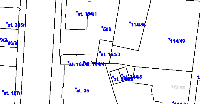 Parcela st. 164/3 v KÚ Muglinov, Katastrální mapa
