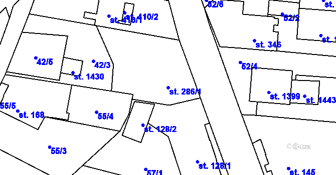 Parcela st. 286/1 v KÚ Muglinov, Katastrální mapa