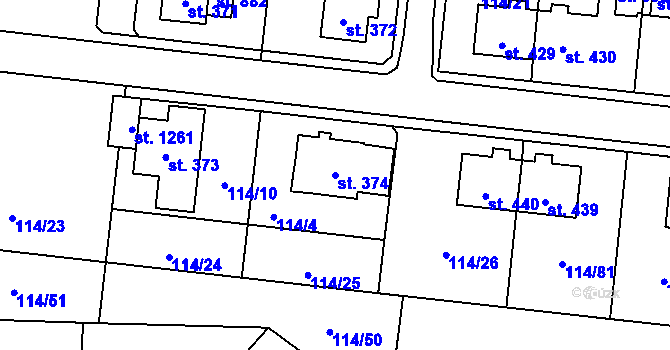 Parcela st. 374 v KÚ Muglinov, Katastrální mapa