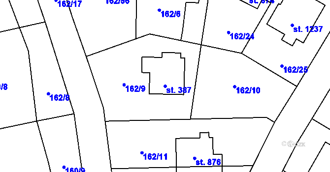 Parcela st. 387 v KÚ Muglinov, Katastrální mapa