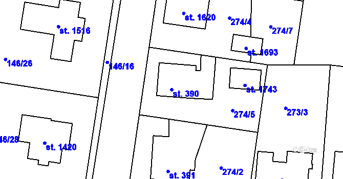 Parcela st. 390 v KÚ Muglinov, Katastrální mapa