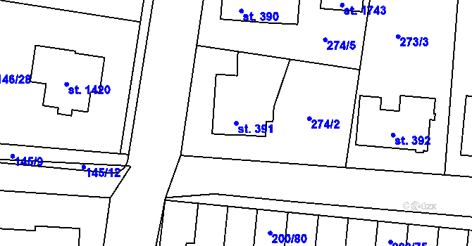 Parcela st. 391 v KÚ Muglinov, Katastrální mapa