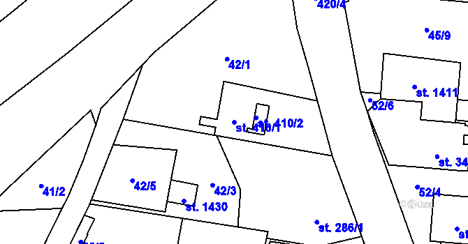 Parcela st. 410/1 v KÚ Muglinov, Katastrální mapa