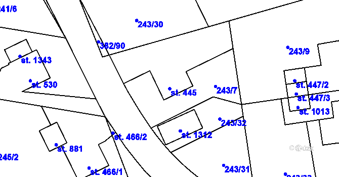 Parcela st. 445 v KÚ Muglinov, Katastrální mapa