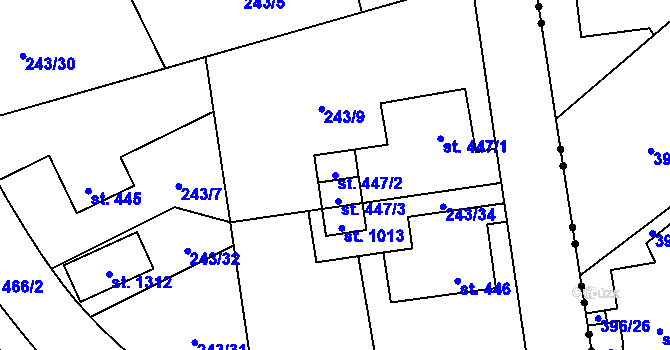 Parcela st. 447/2 v KÚ Muglinov, Katastrální mapa