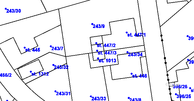 Parcela st. 447/3 v KÚ Muglinov, Katastrální mapa