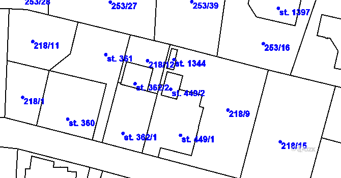 Parcela st. 449/2 v KÚ Muglinov, Katastrální mapa