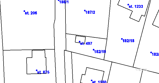 Parcela st. 497 v KÚ Muglinov, Katastrální mapa