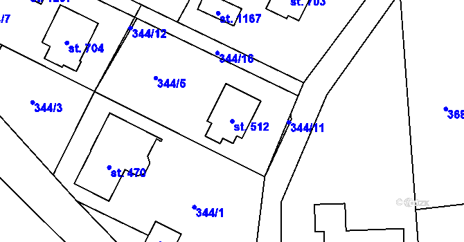 Parcela st. 512 v KÚ Muglinov, Katastrální mapa