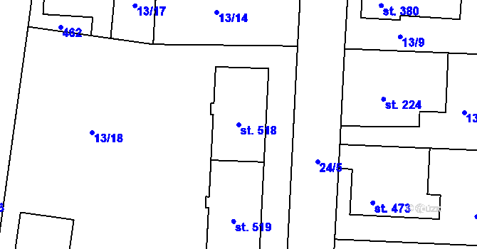 Parcela st. 518 v KÚ Muglinov, Katastrální mapa