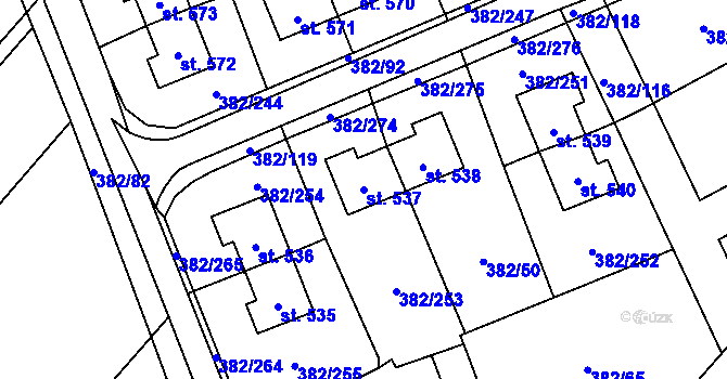 Parcela st. 537 v KÚ Muglinov, Katastrální mapa