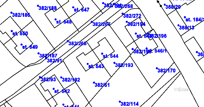Parcela st. 544 v KÚ Muglinov, Katastrální mapa