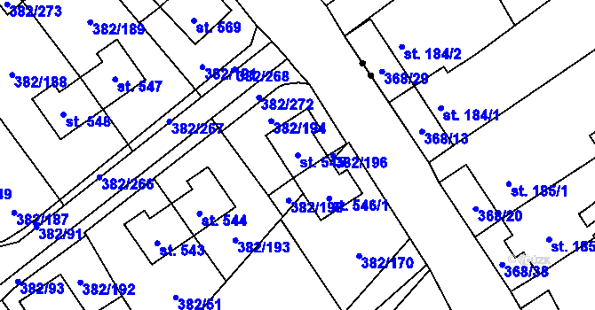 Parcela st. 545 v KÚ Muglinov, Katastrální mapa