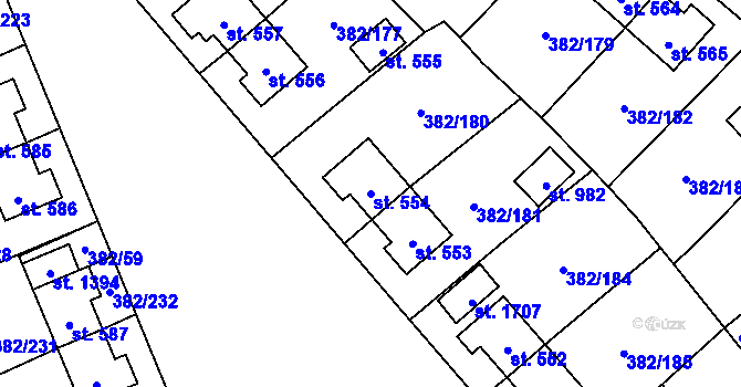 Parcela st. 554 v KÚ Muglinov, Katastrální mapa