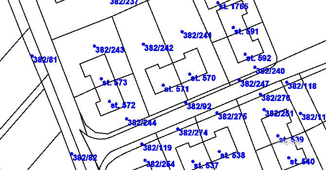Parcela st. 571 v KÚ Muglinov, Katastrální mapa