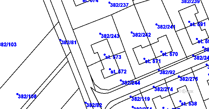 Parcela st. 573 v KÚ Muglinov, Katastrální mapa