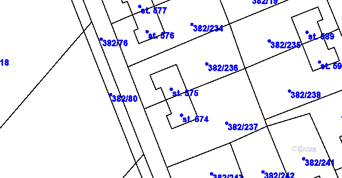 Parcela st. 575 v KÚ Muglinov, Katastrální mapa