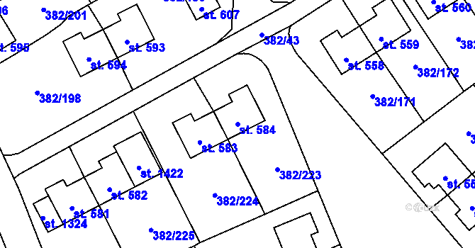 Parcela st. 584 v KÚ Muglinov, Katastrální mapa