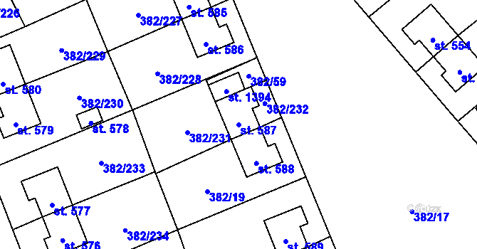 Parcela st. 587 v KÚ Muglinov, Katastrální mapa