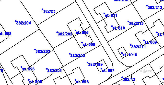 Parcela st. 606 v KÚ Muglinov, Katastrální mapa