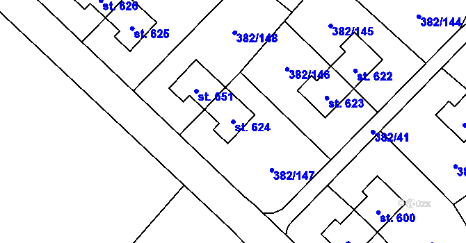 Parcela st. 624 v KÚ Muglinov, Katastrální mapa