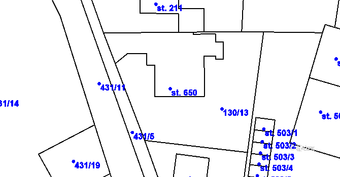 Parcela st. 650 v KÚ Muglinov, Katastrální mapa