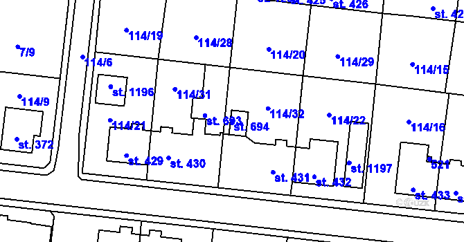 Parcela st. 694 v KÚ Muglinov, Katastrální mapa