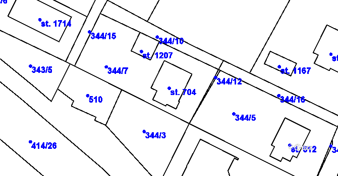 Parcela st. 704 v KÚ Muglinov, Katastrální mapa