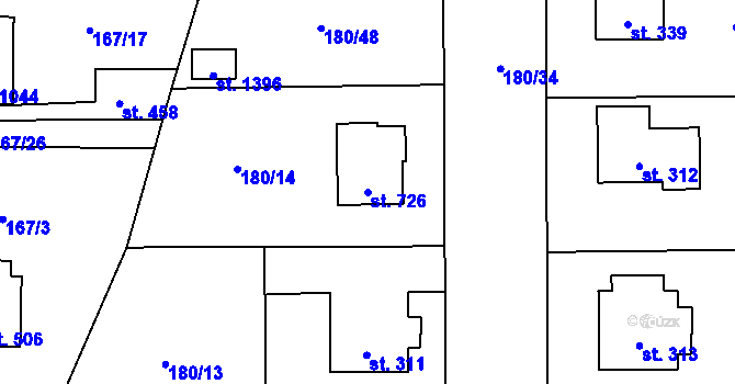 Parcela st. 726 v KÚ Muglinov, Katastrální mapa