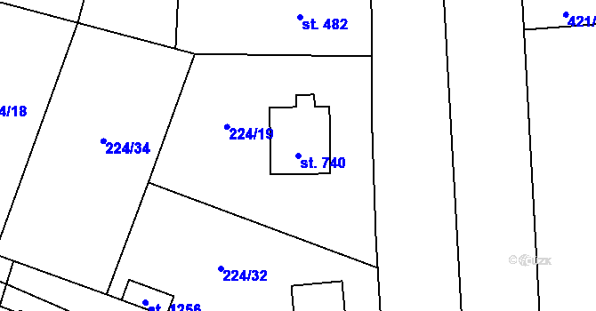 Parcela st. 740 v KÚ Muglinov, Katastrální mapa