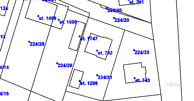Parcela st. 742 v KÚ Muglinov, Katastrální mapa