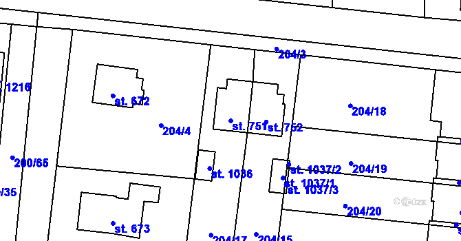 Parcela st. 751 v KÚ Muglinov, Katastrální mapa