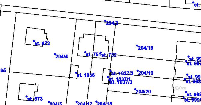 Parcela st. 752 v KÚ Muglinov, Katastrální mapa