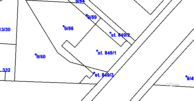 Parcela st. 849/1 v KÚ Muglinov, Katastrální mapa