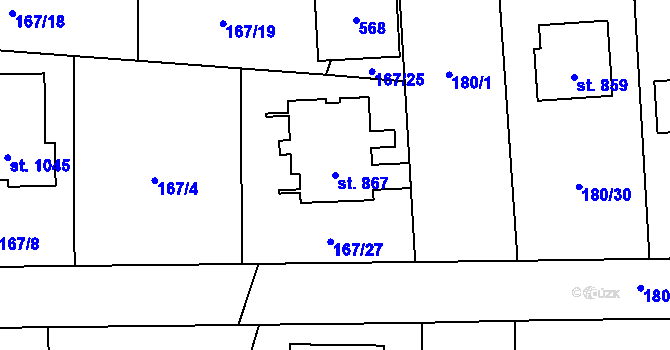 Parcela st. 867 v KÚ Muglinov, Katastrální mapa